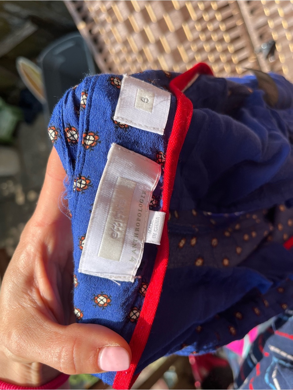 Anthropologie Navy Blue Wide-Leg Pants with Floral Border - Picture 7 of 7